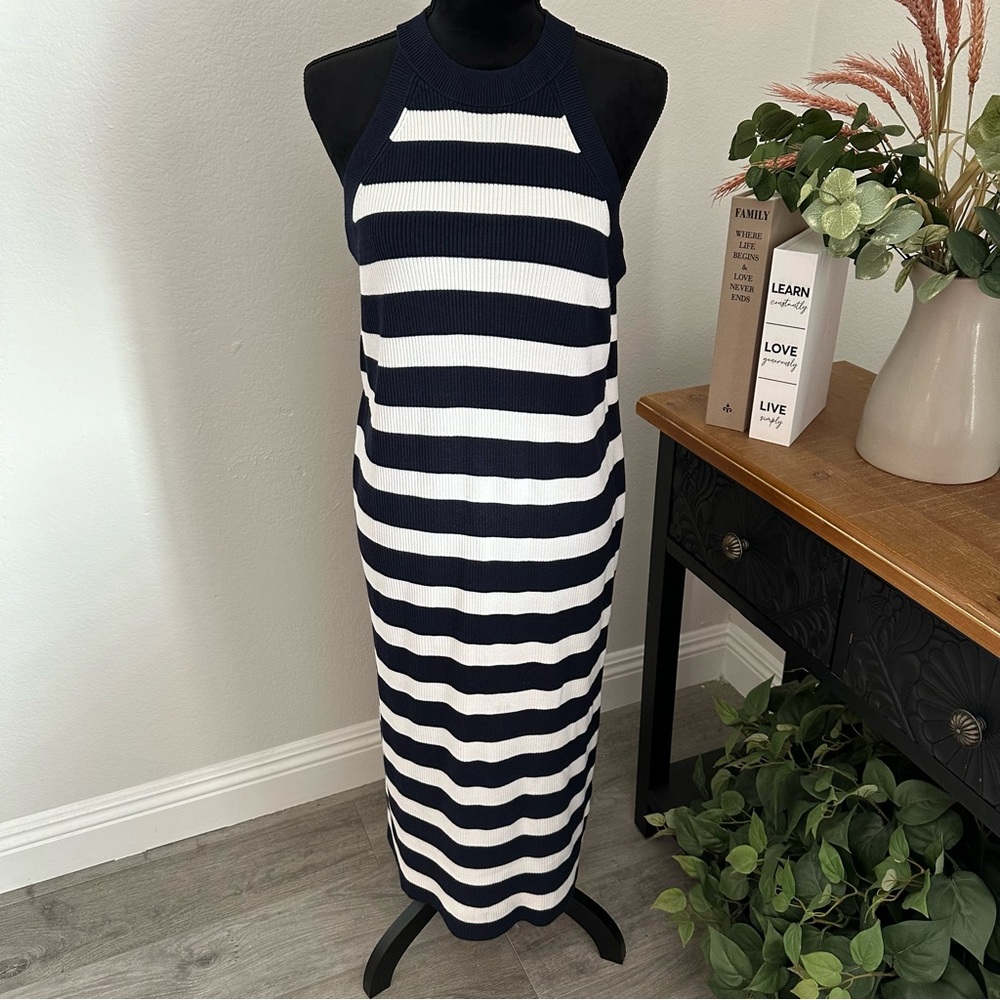 NWT Old Navy Striped White and Navy Halter Dress Size XL